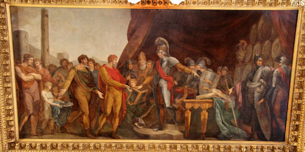 King Henry II receiving submission of Irish chieftains painting (c1790) by Vincenzo Waldré on ceiling of St Patrick's Hall at Dublin Castle. Dublin, Ireland.