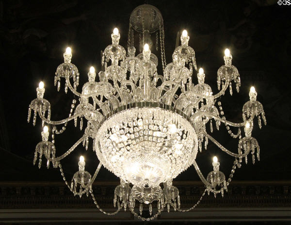 Waterford crystal chandelier in St Patrick's Hall at Dublin Castle. Dublin, Ireland.