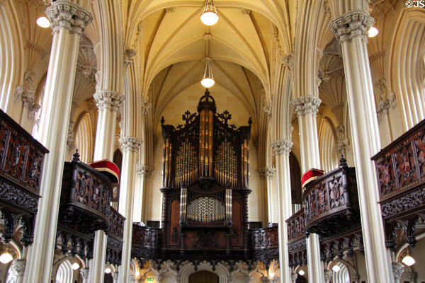 Organ & gothic columns of Chapel Royal at Dublin Castle. Dublin, Ireland.