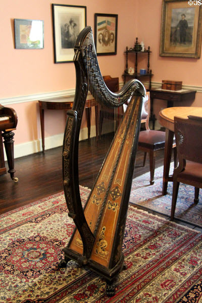 Irish harp in living room at Pearse Museum. Dublin, Ireland.