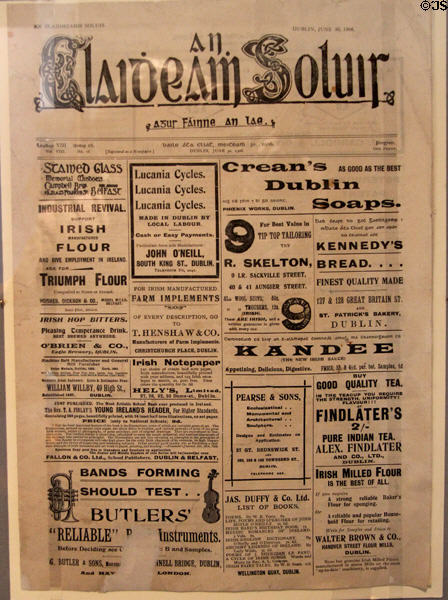 An Claidheamh Soluis Gaelic League newspaper (1906) of which Patrick Pearse was an editor at Pearse Museum. Dublin, Ireland.