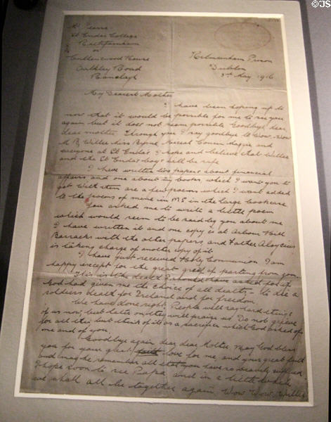 Undelivered last letter of Patrick Pearse to his mother (May 2, 1916) before his execution at Pearse Museum. Dublin, Ireland.