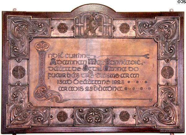 Celtic revival plaque (1923) at Pearse Museum. Dublin, Ireland.