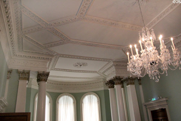 Ball room ceiling & neoclassical columns at Rathfarnham Castle. Dublin, Ireland.