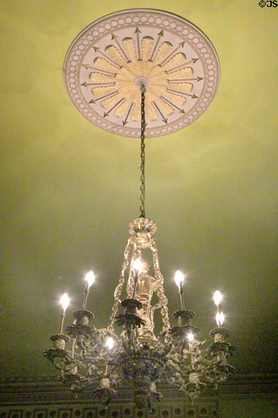 Drawing room chandelier & ceiling roundel at Emo Court. Ireland.