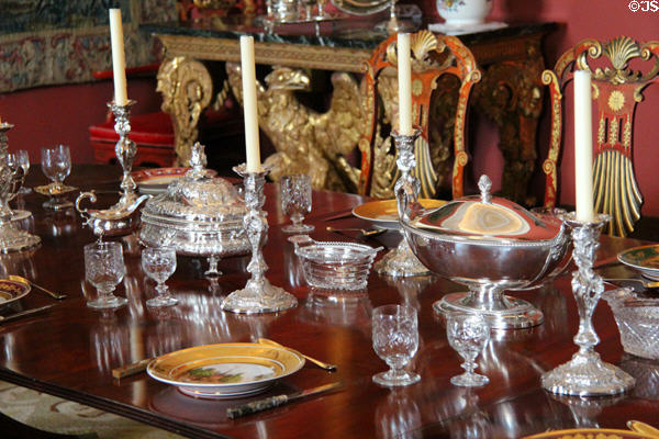 Dining room silver & glassware at Russborough House. Ireland.