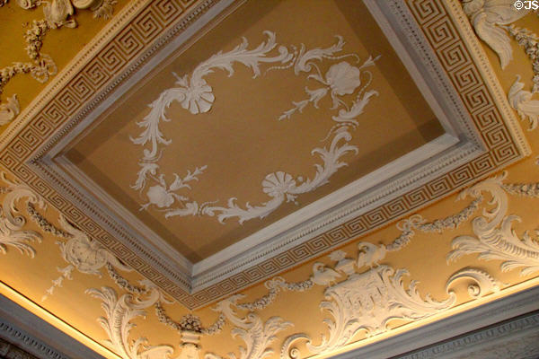Decorated baroque stucco ceiling prob. by plasterer known as St Peter's Stuccodore in dining room at Russborough House. Ireland.