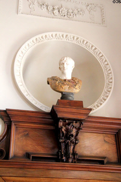 Bust of Caesar Augustus in round niche above door in entrance hall at Russborough House. Ireland.
