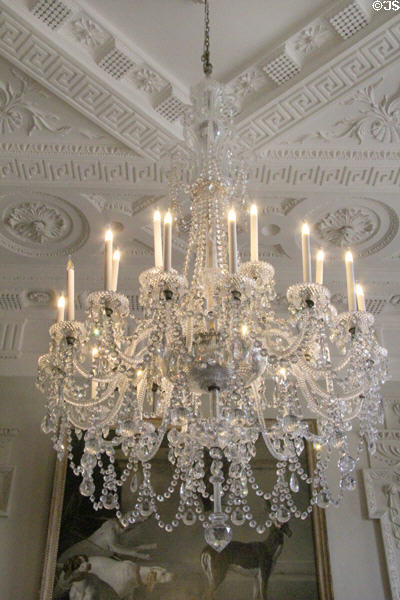 Crystal chandelier (c1820) by Perry of London in entrance hall at Russborough House. Ireland.