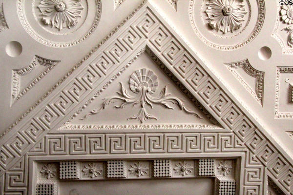 Neo-Grecian ceiling designs in entrance hall at Russborough House. Ireland.
