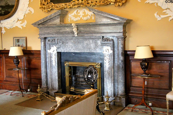 Grey marble Doric-style drawing room fireplace at Russborough House. Ireland.