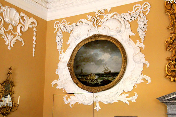 One of four original Vernet seascape paintings showing light at different times of day commissioned (1751) for Russborough House within stucco setting. Ireland.