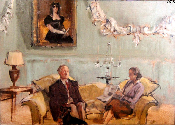 Portrait of Sir Alfred & Lady Beit by Derek Hill at Russborough House. Ireland.