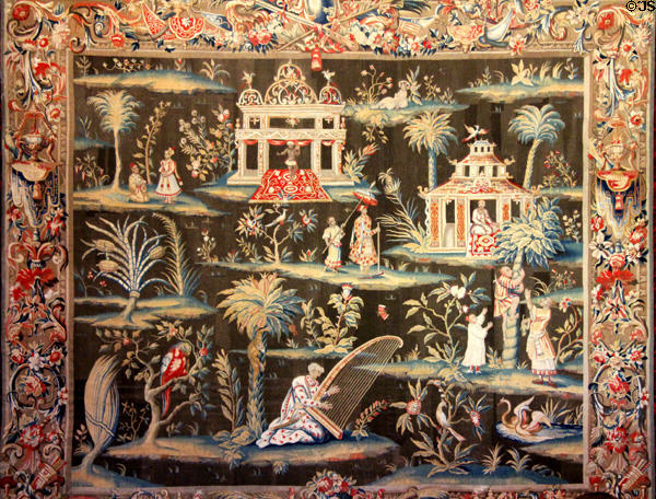Tapestry with Oriental scenes in tapestry room at Russborough House. Ireland.