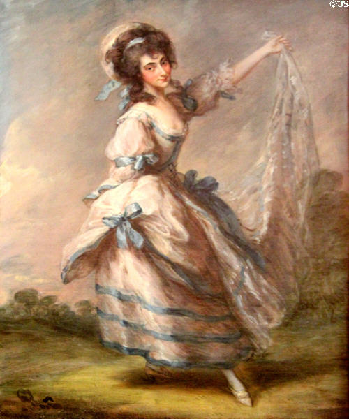 Painting of dancing woman in dress with blue ribbons at Russborough House. Ireland.