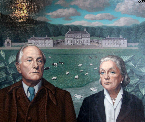 Portrait of Sir Alfred & Lady Clementine Beit with Russborough House in background by Edward McGuire at Russborough House. Ireland.