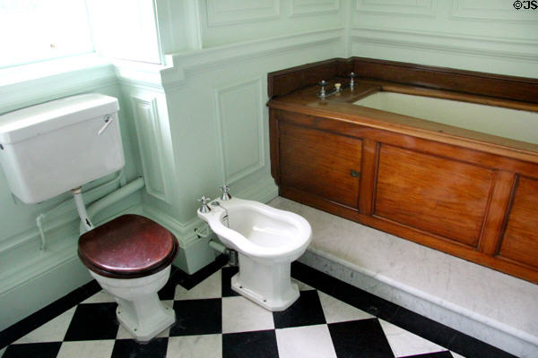 Bathroom with wood-encased tub at Russborough House. Ireland.