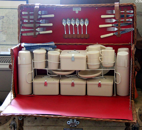 Picnic set in basket used by Beits at Russborough House. Ireland.