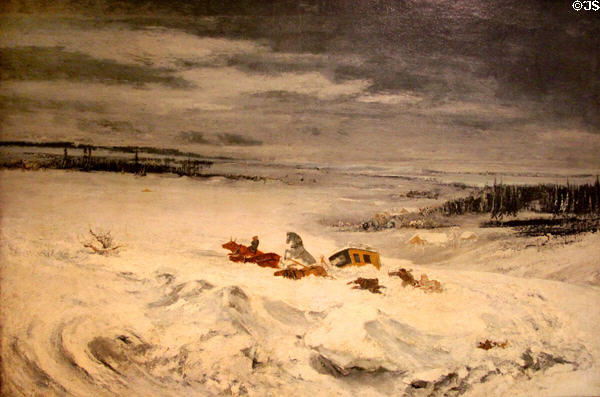 Diligence (stagecoach) in Snow painting (1860) by Gustave Courbet at Dublin City Gallery. Dublin, Ireland.