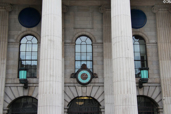 General Post Office portico with clock & lamps. Dublin, Ireland.