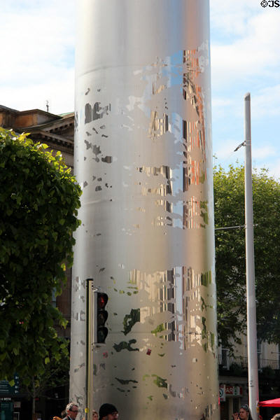 Reflections from stainless steel Spire of Dublin. Dublin, Ireland.
