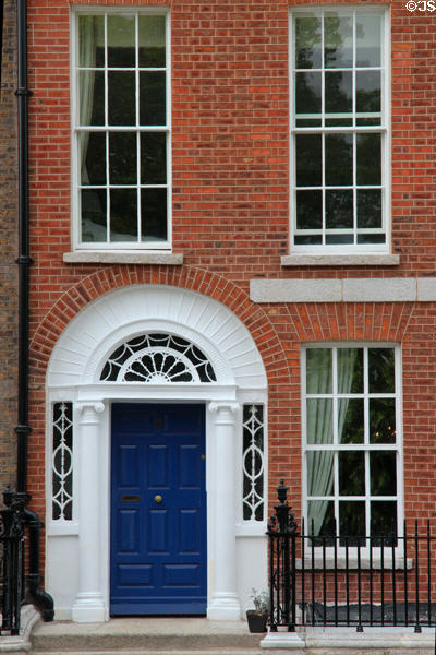 Georgian front door detail of Museum of Literature Ireland (MOLI) opposite St Stephen's Green. Dublin, Ireland.