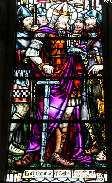 King Cormac of Cashel (908 CE) stained glass windows at St Patrick's Cathedral. Dublin, Ireland.