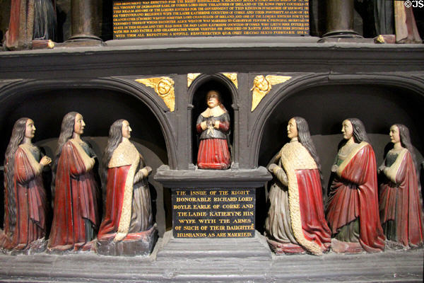 Lowest level of Boyle Family Monument including issue one of whom is Robert Boyle 'father of modern chemistry' at St Patrick's Cathedral. Dublin, Ireland.