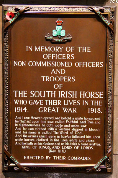 Monument to South Irish Horse who fell in Great War (1914-8) at St Patrick's Cathedral. Dublin, Ireland.