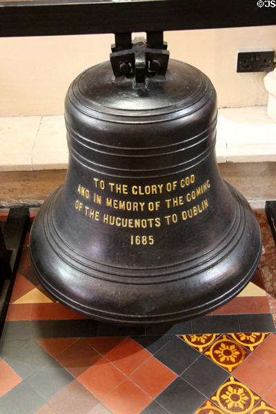 Bell in Memory of Coming of Huguenots to Dublin (1685) at St Patrick's Cathedral. Dublin, Ireland.