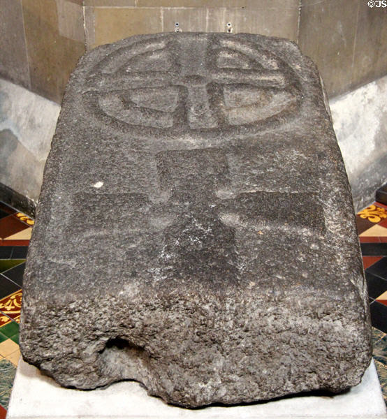 Carved stone found in 1901 at traditional site of St Patrick's Well at St Patrick's Cathedral. Dublin, Ireland.
