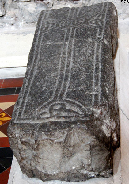 Early Christian carved Celtic gravestone (c800-1100) excavated in 1901 near St Patrick's Cathedral. Dublin, Ireland.