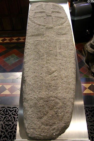 Carved granite cross slab (10th or 11thC) with Greek & Latin style crosses at St Patrick's Cathedral. Dublin, Ireland.