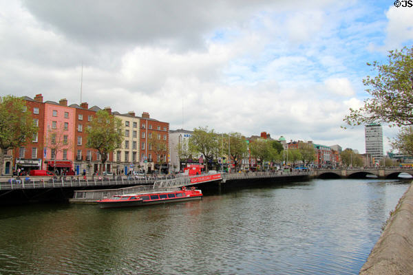 River Liffey looking toward O'Connell Street bridge from west. Dublin, Ireland.