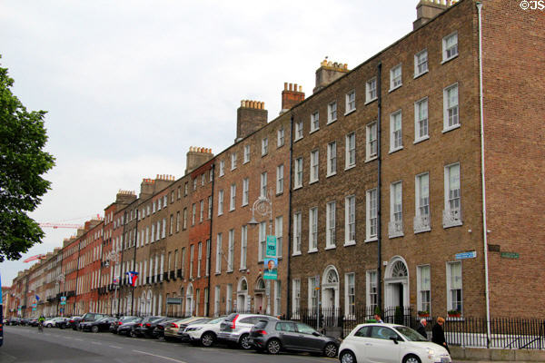Georgian row houses line Merrion Square. Dublin, Ireland.