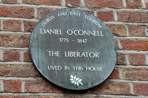 Plaque on former house of Liberator Daniel O'Connell on Merrion Square. Dublin, Ireland.