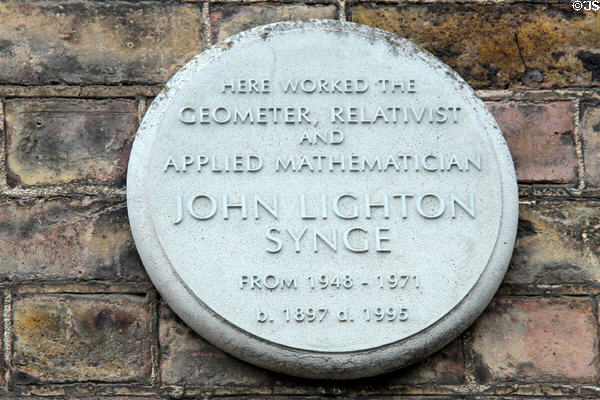 Plaque on former house of Mathematician John Lighton Synge on Merrion Square. Dublin, Ireland.