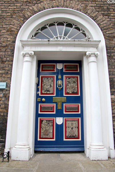 Multicolored Georgian door on Merrion Square. Dublin, Ireland.