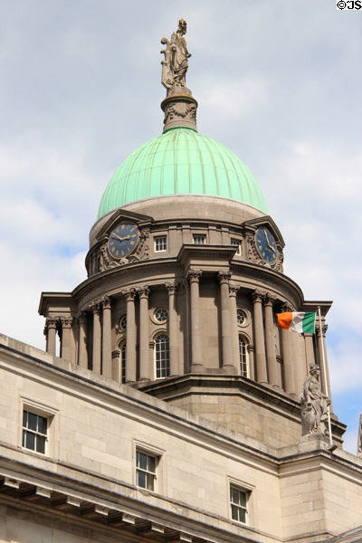 Dome with clocks atop Custom House, Dublin. Dublin, Ireland.