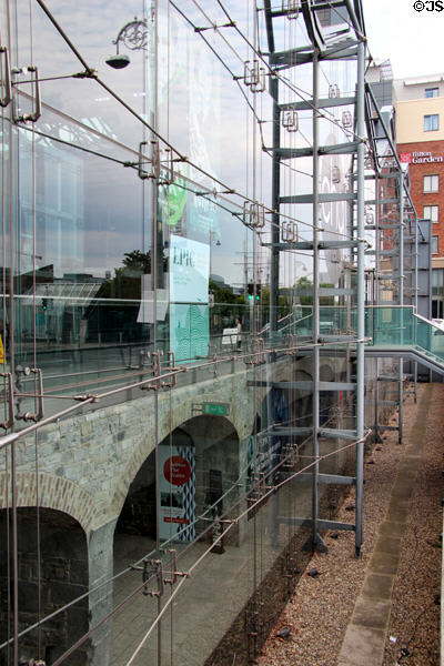 Glass & tensioned metal facade of Irish Emigration Museum (EPIC). Dublin, Ireland.