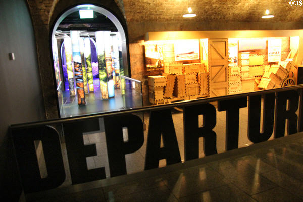 Entry to emigration exhibits through symbolic ships departure area at Irish Emigration Museum (EPIC). Dublin, Ireland.