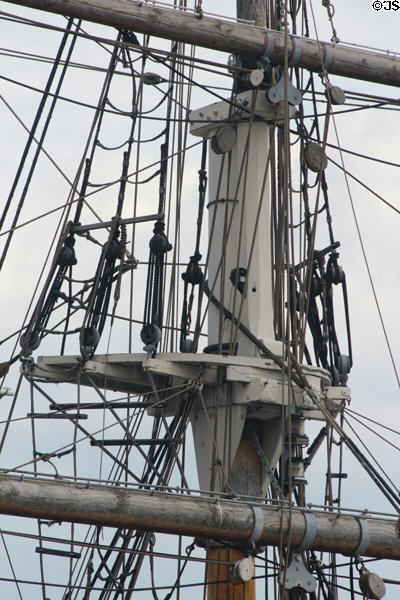 Mast of Jeanie Johnstone Tall Ship. Dublin, Ireland.