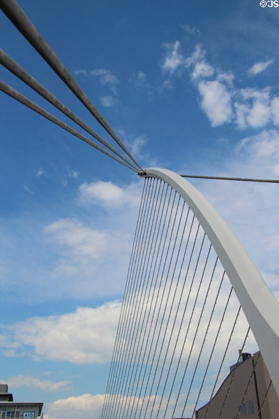 Structural support wires of Samuel Beckett Bridge. Dublin, Ireland.