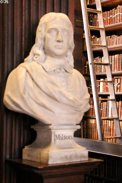 Bust of John Milton, English poet (1608-1674) at Old Trinity Library. Dublin, Ireland.