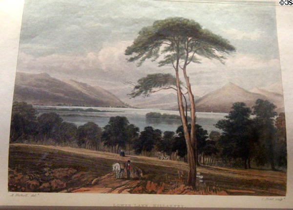 Lake & mountains in Killarney sketch (1835) by Andrew Nicholl at Old Trinity Library. Dublin, Ireland.