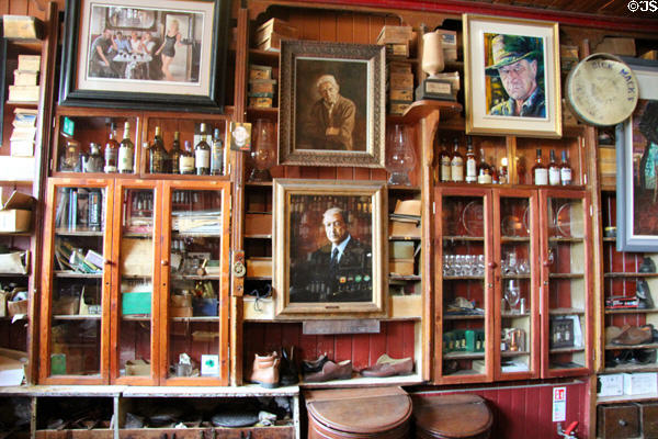 Displays & photos on shelves at Dick Mack's Pub in Dingle. Dingle, Ireland.