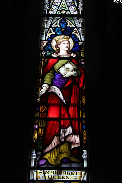 Stained glass window dedicated to St Margaret, Queen of Scotland in St Mary's Church, Dingle. Dingle, Ireland.