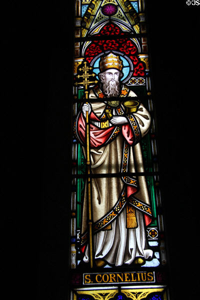 Stained glass window dedicated to St Cornelius in St Mary's Church, Dingle. Dingle, Ireland.