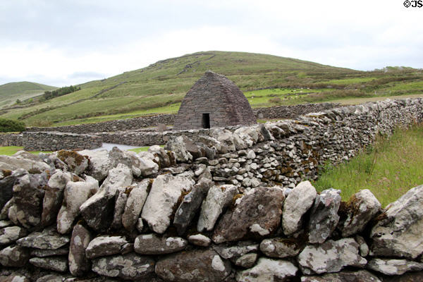 Gallarus Oratory (c7th or 8thC) which resembles a small inverted boat on Dingle Peninsula. Ireland.