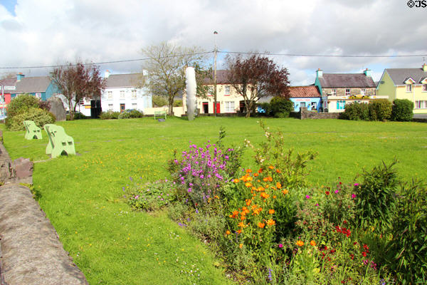 Lawn & flowers on North Square of Sneem. Sneem, Ireland.